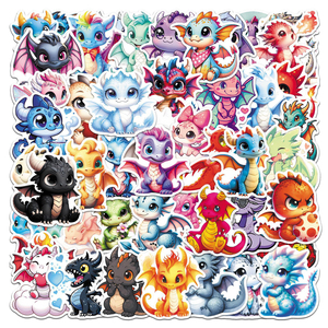 50 Pegatinas de Dragones Voladores para Niños, Decoración Infantil, Pegatinas de Dragones de Fuego de Dibujos Animados - Product Image 1
