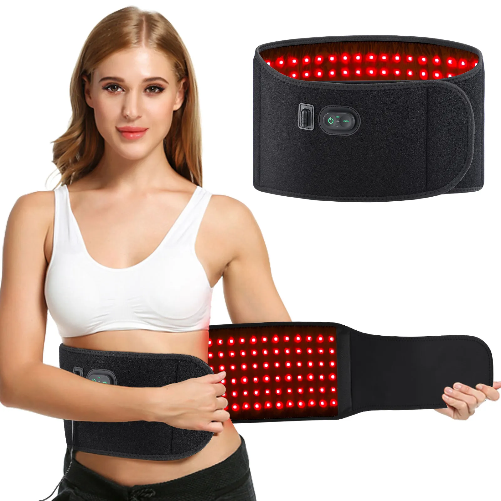 Usage domestique 660nm 850nm infrarouge soulagement de la douleur dos enveloppement corps minceur ceinture led thérapie par la lumière rouge ceinture de taille