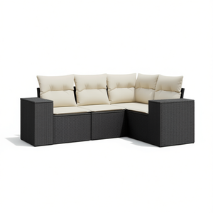 Black Pe <b>Rattan</b> Garden <b>Sofa</b> Set Medium Size Adjustable Feet Contemporary Outdoor Furniture 4 Seater - Product Image 1