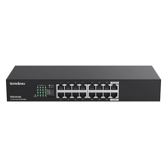 Tenda 16-Port Gigabit Network Switch TEG1016D Fast Ethernet Desktop Rackmount 10/100/1000 Mbps Auto-Negotiation RJ45 POE Switch