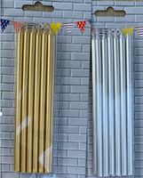Bougies longues et fines pour gâteau d'anniversaire avec supports, or métallisé, faites à la main, non parfumées, pour décoration intérieure, Diwali, Pâques, bars et autres décorations