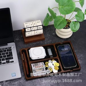 Wooden Desktop <b>Storage</b> <b>Tray</b> Rectangle Multi Compartment Jewelry Watch Glasses Organizer Tabletop Mount Solid Color A25911 - Product Image 2