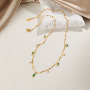 Wholesale Elegant Stainless Steel Emerald WaterDrop Charm Necklace Sweatproof Green <strong>Gems</strong> Sweater Chain for Women Party <strong>Jewelry</strong> - Product Image 3