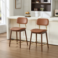 Ensemble de 2 tabourets de bar réglables en bois, modernes, avec revêtement en similicuir, pour cuisine, salle à manger, hôtel et chambre.