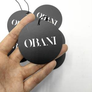 Round Circle black paper hang tags with white printed LOGO for swimwear bikini underwear pants baby clothes labels swing tag - Product Image 2