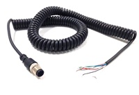 Cable de Extensión de Alimentación CC con Conector de Sensor Impermeable de 8 Pines M8 M12 M16 a Cable Espiralado con Extremo Desnudo