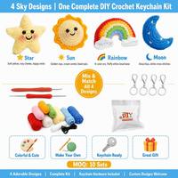 Kit de Ganchillo de Algodón para Hacer Manualidades, Diseño de Estrella, Sol, Luna y Arcoíris, 4 Juguetes de Peluche de Dibujos Animados, Herramientas, Tutoriales, Hilos para Principiantes