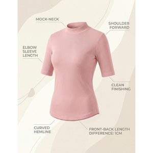 Custom Womens Mock <b>Turtleneck</b> Top Elbow Sleeve Fitted Ribbed Stretch Cotton Knit Shirt For Work Casual Wear - Product Image 5