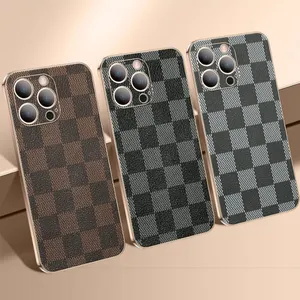 PU Leather trường hợp điện thoại Electroplated cạnh chống sốc trường hợp mỏng Original Solid Color Mobile Case Đối với iPhone 15 14 13 12 11