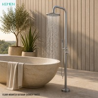 Colonne de douche autoportante en acier inoxydable OEM pour piscine, avec double poignée, ensemble de douche extérieure et robinet – Vente en gros usine