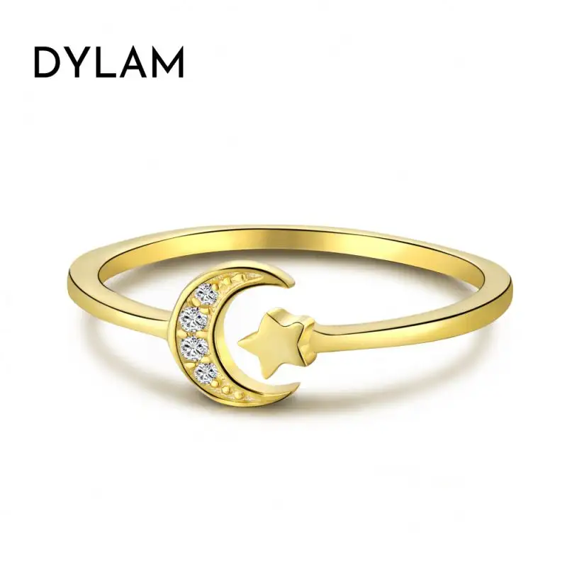Dylam, расширяемое кольцо S925, платформа Anillo 18K, обручальное кольцо, блестящее, 5A Цирконий, регулируемое кольцо в форме Луны и звезды