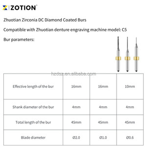 ดอกกัดเซอร์โคเนีย Zotion เคลือบเพชร สำหรับงานทันตกรรม <span class=keywords><strong>CAD</strong></span>/<span class=keywords><strong>CAM</strong></span> ใช้ได้กับระบบกัดทันตกรรม Zotion C5 - Product Image 3