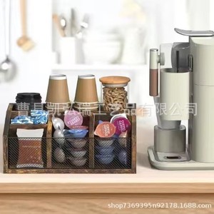 Caja de almacenamiento de madera simple para escritorio, caja de almacenamiento de cápsulas de café de madera, caja de almacenamiento de madera de estilo rústico retro con múltiples compartimentos - Product Image 2