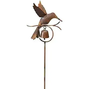 metal bird waterproof decoration garden iron stake with bell copper hummingbird