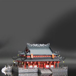 MU teka-teki logam 3D arsitektur Cina Konfusius kuil Model kit bangunan logam dekorasi rumah Set DIY rumah kecil Set