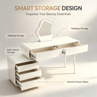 Coiffeuse minimaliste avec rangement, meuble de toilette flottant moderne et organisateur, station de maquillage simple avec tabouret