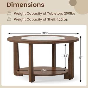 <span class=keywords><strong>Table</strong></span> <span class=keywords><strong>basse</strong></span> ronde en <span class=keywords><strong>bois</strong></span> à 2 niveaux, style farmhouse, pour salon, plateau bicolore, étagère de rangement ouverte, personnalisable - Product Image 2