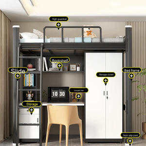 Металлические двухъярусные кровати для комнаты, дешевая кровать-ЛОФТ для мальчиков, домик для хранения, металлическая детская двухъярусная кровать для подростков, детская двухъярусная кровать с настольным шкафом - Product Image 3