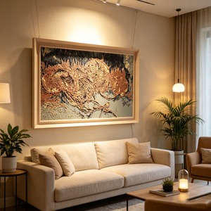 Handmade <b>Gold</b> Bloom Peony Artwork for Living Room Bedroom Hallway Neutral Fine Gift Wall Art House Hotel Decoration Interior - Product Image 1