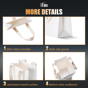 Sac de shopping blanc haut de gamme avec poignée en ruban, taille personnalisée, sac en papier spécial pour cadeau de mariage, emballage écologique - Product Image 4