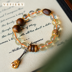 Pulsera de Cuarzo Amarillo y Cuentas de Madera con Cuentas Transparentes y Colgante de Gota - Product Image 4