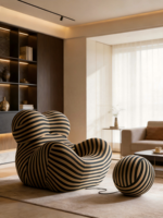 Fauteuil pouf inclinable de style moderne avec housse amovible, revêtement en tissu imperméable, confort élevé, canapé paresseux avec repose-pieds