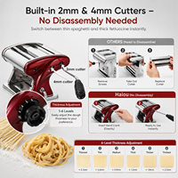 Machine à pâtes manuelle HO1502 en acier inoxydable, épaisseur réglable 1-4 mm, coupeurs intégrés, spaghetti