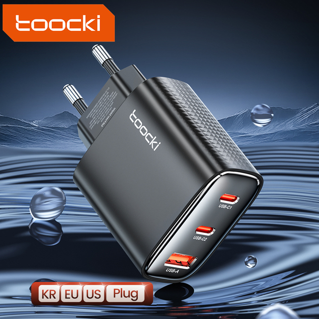 Toocki 40w 2 Type c and Usb a Port Digital Display Eu/us/kr Plug Usbc Gan Charger for Cell Phone