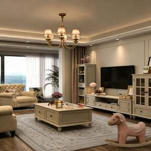 BALOM European Style Wooden <b>TV</b> Cabinet Living Room Furniture Set with Storage Drawers Classic Carved White <b>TV</b> <b>Stand</b> Design - Product Image 1