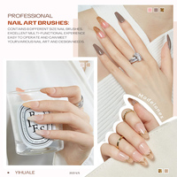 Lot de 4 pinceaux professionnels en métal pour ongles, double embout, dorés, en nylon, pour liner, gel plat, peinture, nail art, manucure, fournitures pour ongles