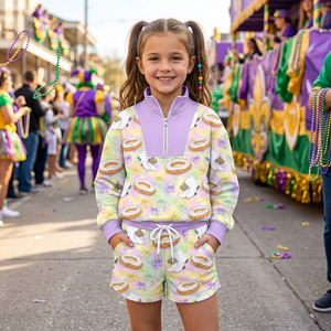 Wholesale Kids Boys Camo Purple Hoodie Shorts Set Casual Outfit Mardi Gras Style 0-16 <b>Years</b> - Product Image 3