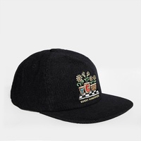 Topi Snapback 5 Panel Kain Korduroi dengan Logo Bordir Datar Tanpa Struktur Warna Hitam Kustom