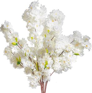 Ramo de flores artificiales de cerezo, flores de seda de tallo largo, rama de flores de melocotón para decoración de boda - Product Image 1