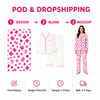 Ensemble de pyjamas de Noël personnalisés roses à col cranté pour toute la famille, en polyester, pour hommes, femmes et enfants, livraison directe, POD, MOQ 1 pièce