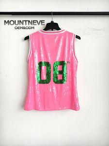 Maillot de basketball à sequins personnalisé sans manches, streetwear, nom et numéro d'équipe, OEM ODM, logo surdimensionné, t-shirt de sport, scintillant pour les fêtes - Product Image 3