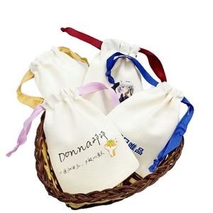 Custom Logo High Quality Cotton Drawstring Pouch <b>Canvas</b> <b>Bag</b> Rope Handle for Jewelry Packaging Gift Promotion - Product Image 2
