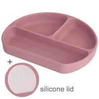 Nouvelle assiette carrée pour bébé en silicone écologique, non toxique, à forte aspiration, avec couvercle en silicone, motif de dessin animé, sans BPA et résistante à la chaleur