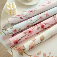 Kertas Pembungkus Kraft Bertema Bunga Persik Romantis Motif Cetak Timbul Gaya Cina Baru untuk Karangan Bunga Segar DIY Floral