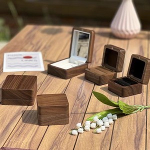 Walnut Wood Engagement <b>Ring</b> <b>Box</b> Square 5.5x5.5x3.5 Cm Engraved Jewelry Storage <b>Box</b> For Wedding Gift - Product Image 3