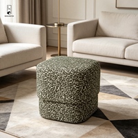 Pouf carré Jacquard - Repose-pieds géométrique à niveaux - Tabouret cube en tissu à motif pixelisé à deux niveaux pour salon