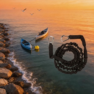 Cuerda elástica de acero inoxidable 304 con doble gancho para amarre de embarcaciones, kayaks y PWC de uso marino - Product Image 1