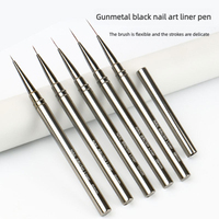 Ensemble de pinceaux pour nail art ultra fins, pour peinture au gel, liner, manche en métal doré de luxe, manchette sertie en nylon, outils de dessin pour manucure
