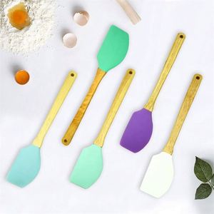 Non-Stick Flexible Cooking Utensils Heat-Resistant <b>Baking</b> Tools <b>Silicone</b> Brush Spatula Spoon Scraper with Wooden Handle - Product Image 3