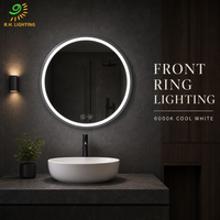 Miroir de salle de bain LED rond à éclairage frontal 60 cm, anneau givré 6000K, tactile et dimmable, anti-buée, IP44, pour commandes en gros par Joystar