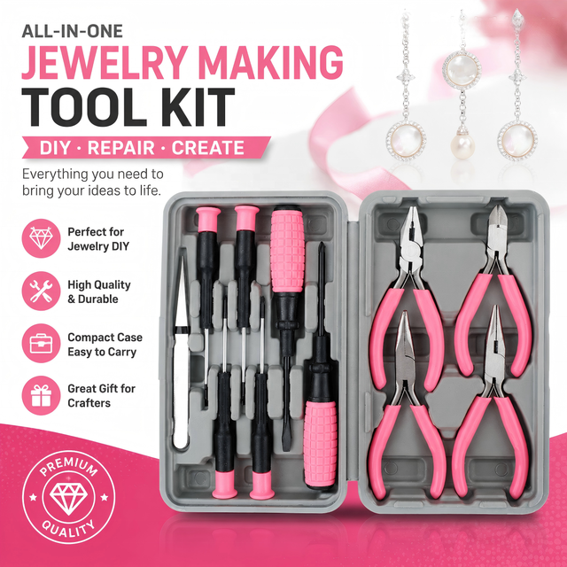 11 Pcs Jewelry Making Tool Kit Mini Pliers Tweezers DIY Craft Beading Tools Set for Necklace Bracelet Jewelry Design Starter Kit