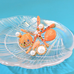 Broche de estrella de mar esmaltado con concha de Caracol de perla de cristal, joyería de ropa inicial a la moda al por mayor, venta al por mayor de 2017 - Product Image 6