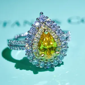 Luxury Platinum Plated Mosang Diamond Square Set Diamond Ring Fashion Women's Jewelry Ring