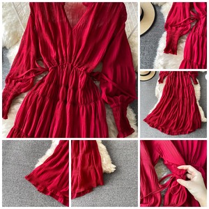 ชุดเดรสชีฟองคอวีสำหรับผู้หญิงกระโปรงยาวพริ้วขนาดใหญ่สำหรับชายทะเลวันหยุดกระโปรงชายหาดบาหลี - Product Image 6