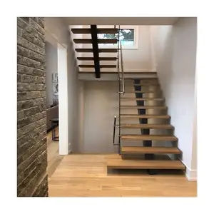 CBMmart projeto escada riser aberto com madeira corrimão aço inoxidável trilhos stringer escadas retas mono