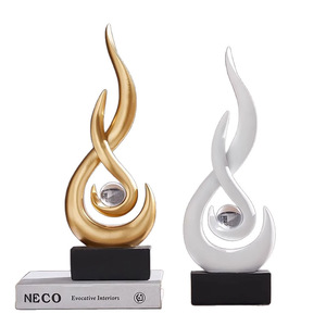 Décoration de meuble à vin en résine de luxe léger avec ornements Feng Shui abstraits modernes 'Vent et Eau en Harmonie' attirant l'argent - Product Image 5